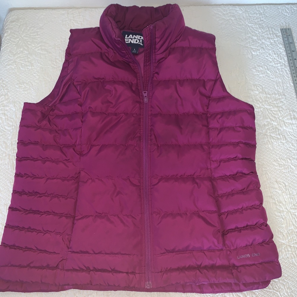 Lands' End Women's Quilted Down‎ Puffer Vest Size L (14-16) Full Zip Insulated